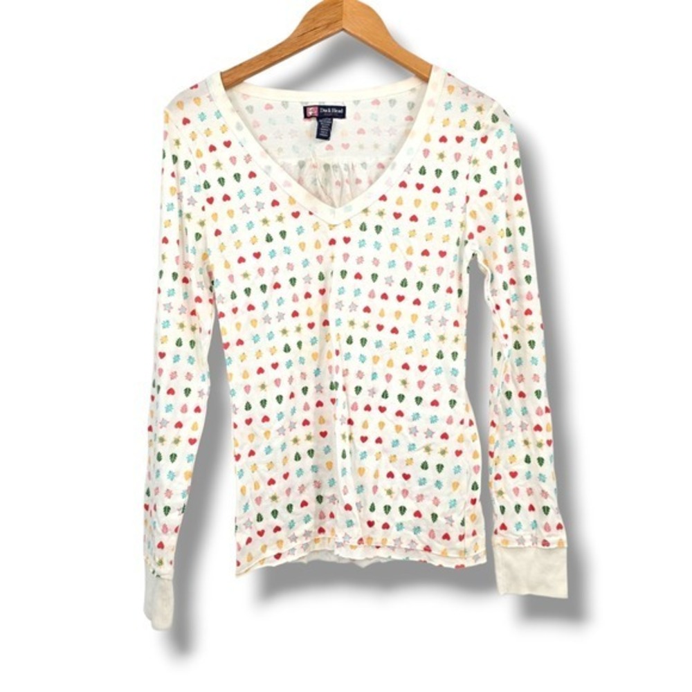 Duck Head Vintage Multicolor Print Long Sleeve Top Hearts Flowers Turtles‎